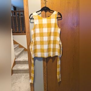 Ann Taylor Yellow and White Plaid Bow Tie Sleeveless Blouse